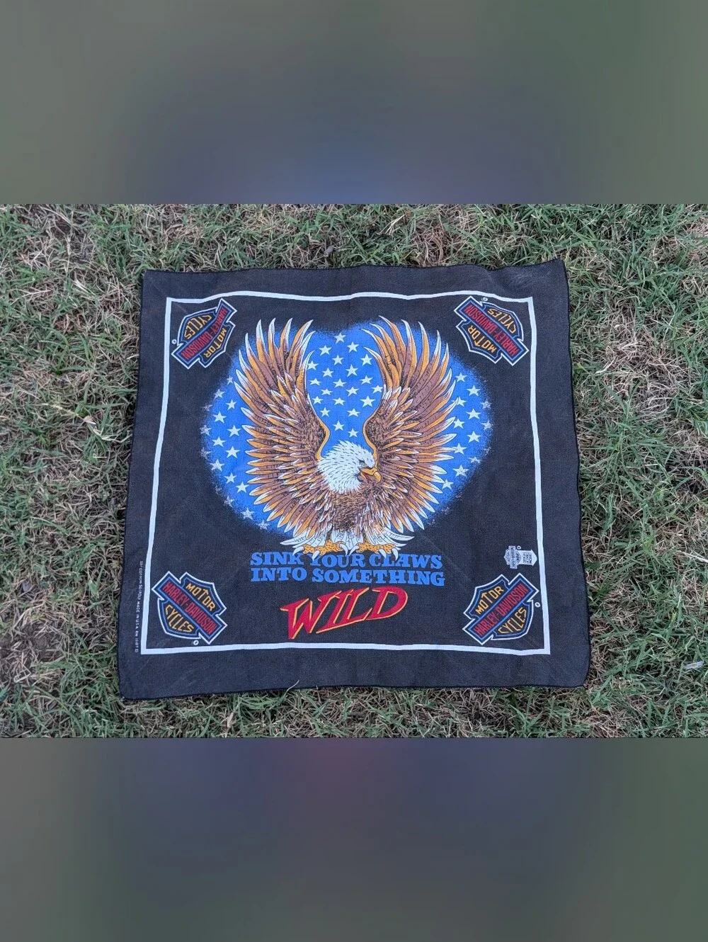 Vintage 90s Harley Davidson Bandana Sink Your Claws Wild Eagle USA Made 50/50